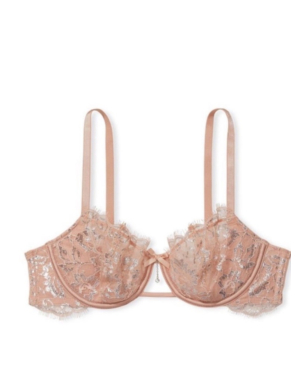Delicate Blush Lace Underwire Bra & Garter Set - Picture 3 of 13